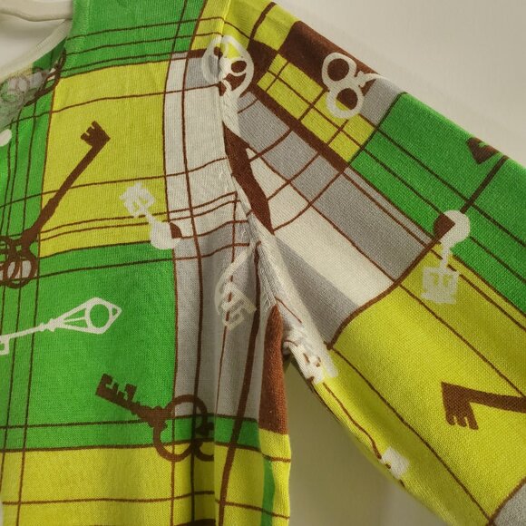 Cabi Printed Cardigan Sweater Medium Green Yellow Preppy Twee Novelty Vintage - Picture 4 of 9